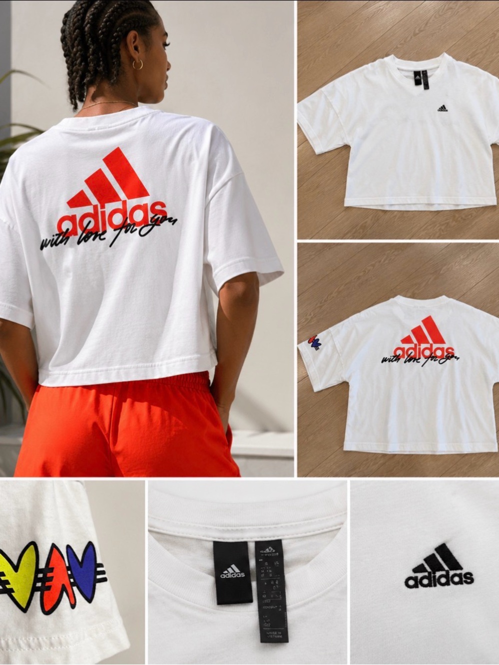 ✨Host pick✨ Adidas Originals White Oversized Graphic Crop T-Shirt Tee